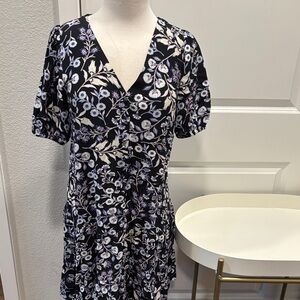 EUC LOFT Black and Purple Floral Mini Dress